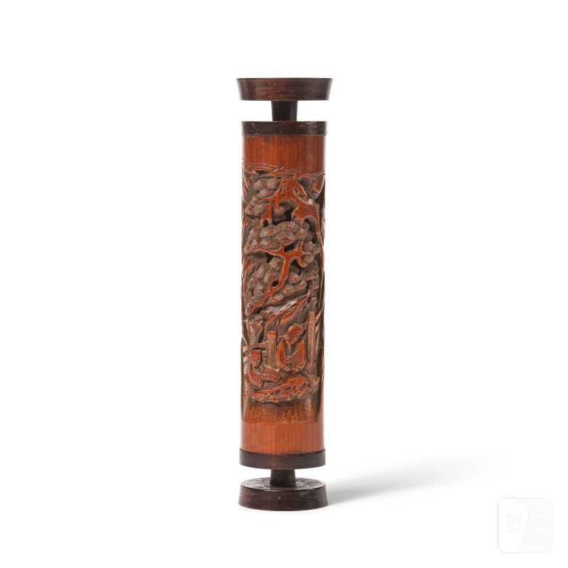 清 十八/十九世紀 竹雕鏤空松下高士童子香筒 | PORTE-ENCENS EN BAMBOU SCULPTÉ ET AJOURÉ - 图3